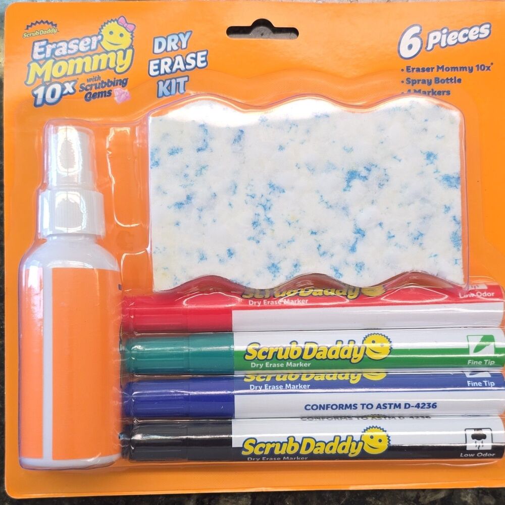 Scrub Daddy Eraser Mommy 10x Dry Erase Kit Set w/ Markers & Spray Bottle